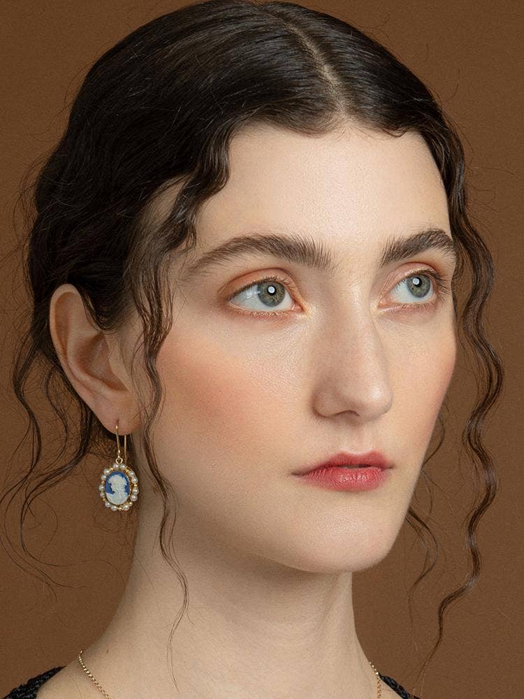 18K Gold plated Blue Cameo Earrings