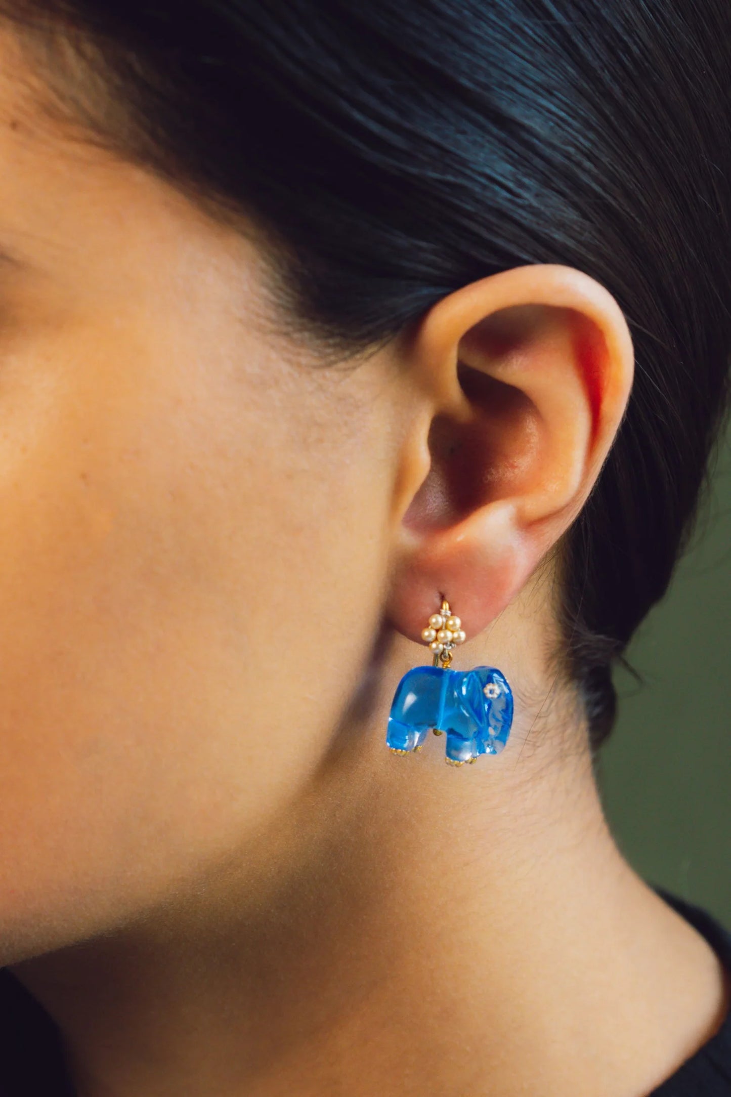 Ela Studs - Blue (With Flower)