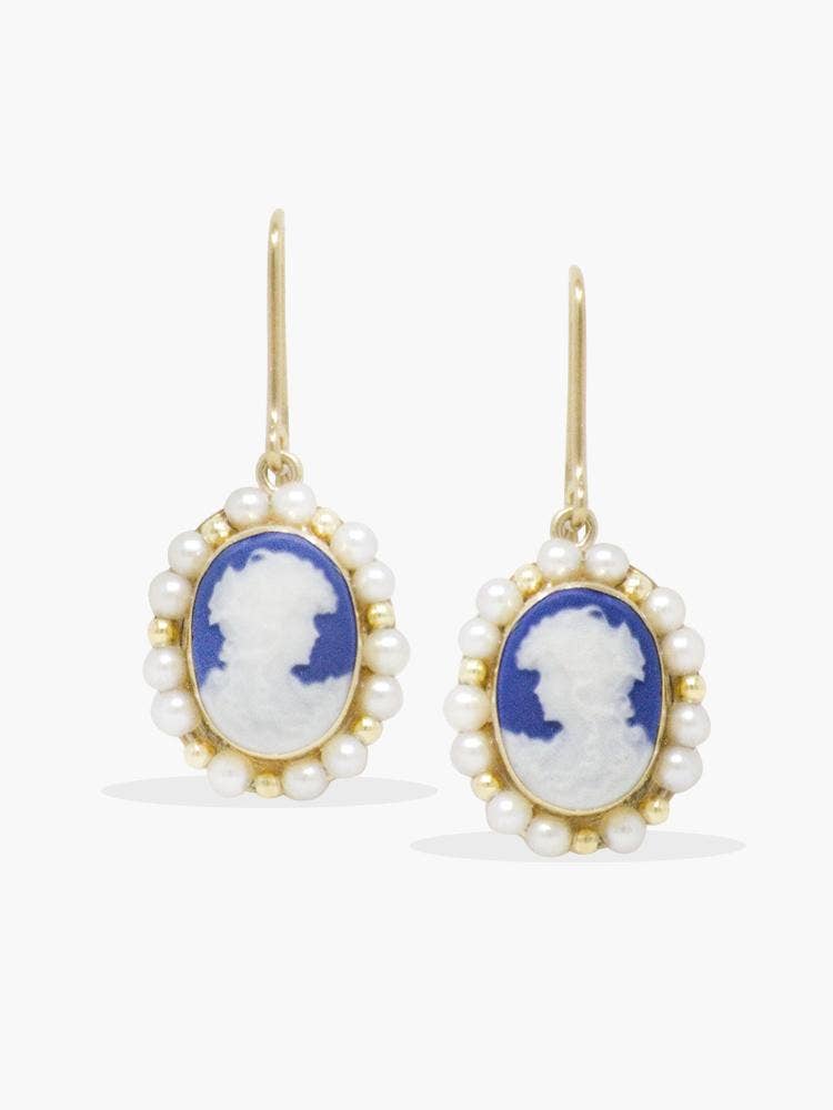 18K Gold plated Blue Cameo Earrings
