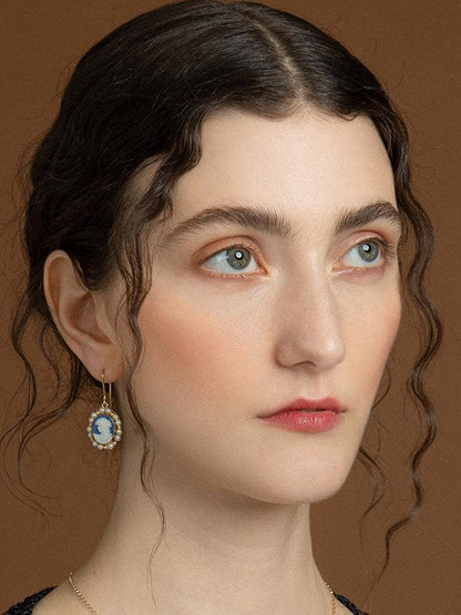 18K Gold plated Blue Cameo Earrings