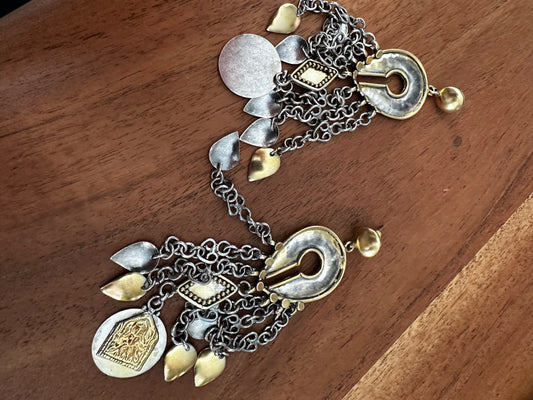Dual tone hanging gold earrings