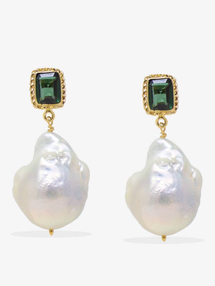 Luccichio Gold Vermeil Green Agate & Pearl Earrings