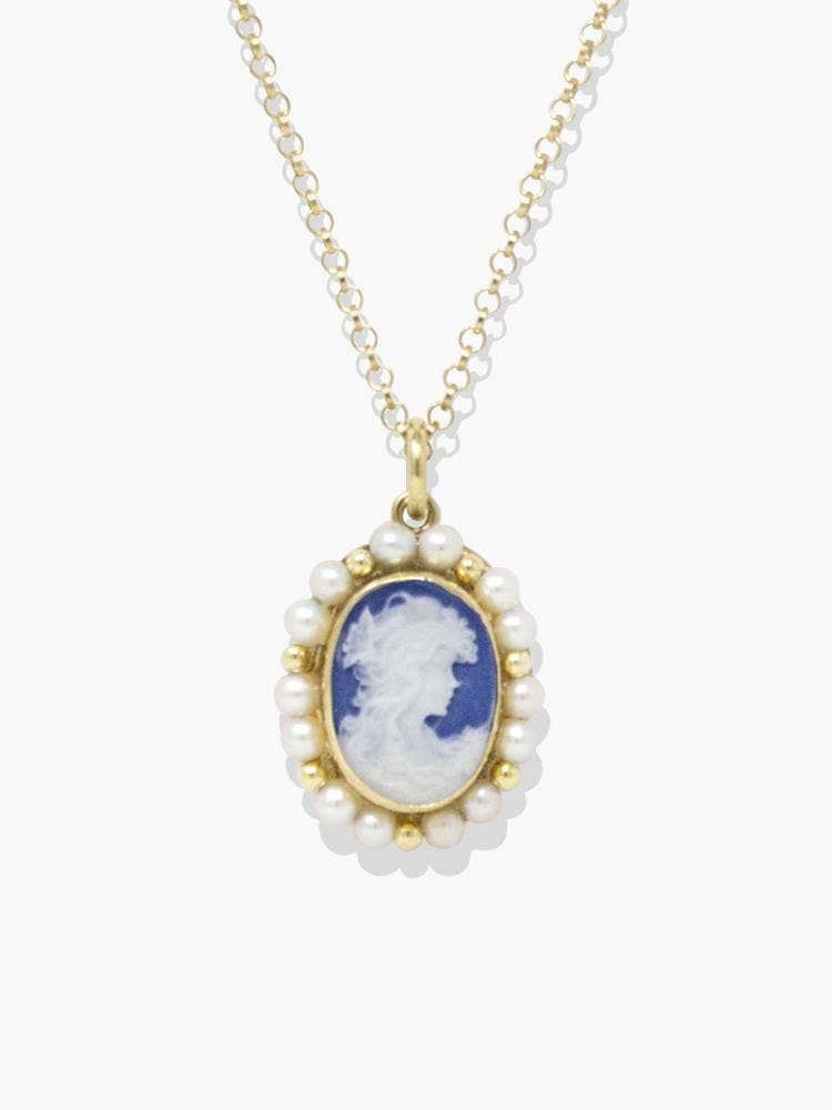 18K Gold plated Blue Cameo Necklace