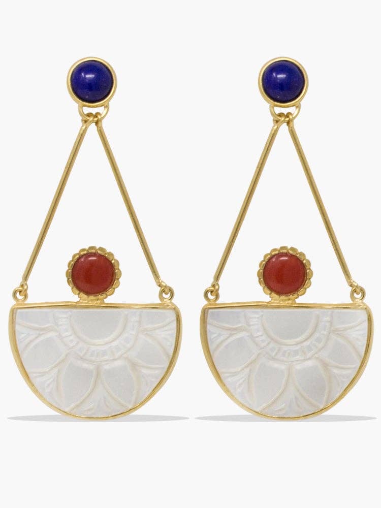 Opera Carnelian, Lapis & Mother of Pearl Statement Earrings