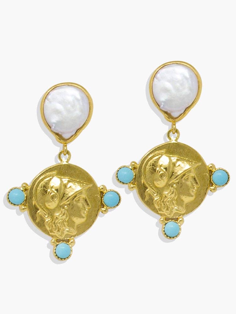 Athena Pearl & Turquoise Drop Earrings