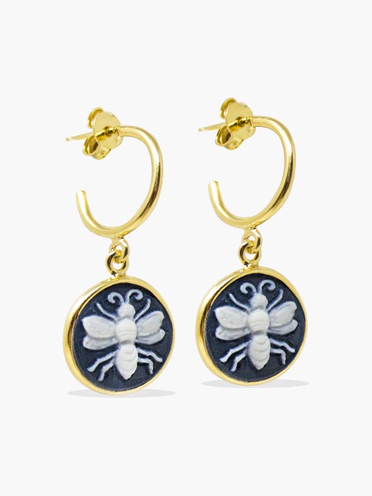 Black Bee Cameo Mini Hoop Earrings