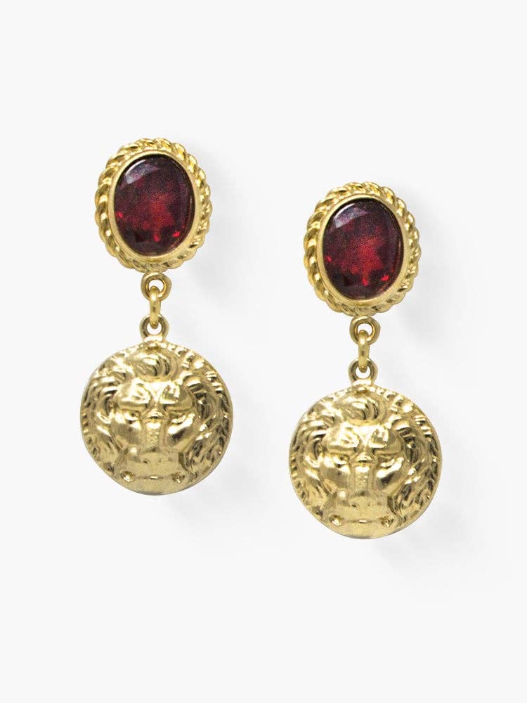 The Lion Gold-plated Garnet Earrings