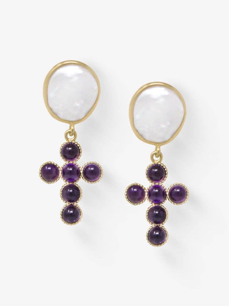 Hope Gold-plated Amethyst Cross Earrings