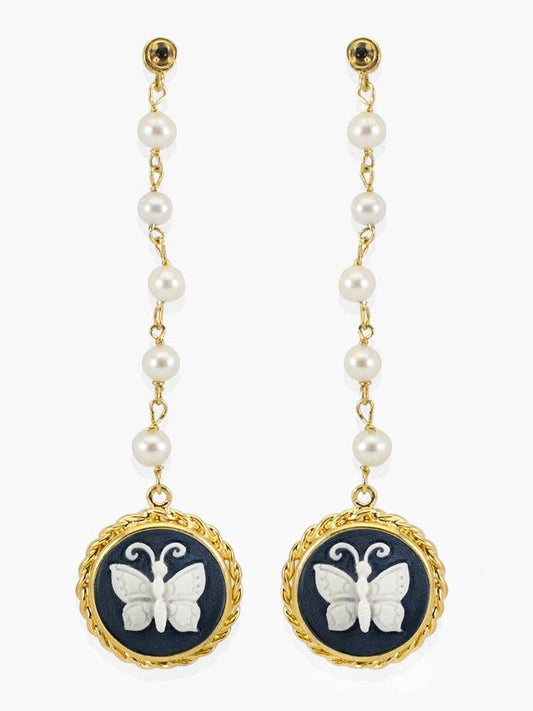 Butterfly Cameo & Pearl Earrings