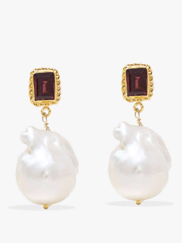 Luccichio Gold Vermeil Garnet & Pearl Earrings