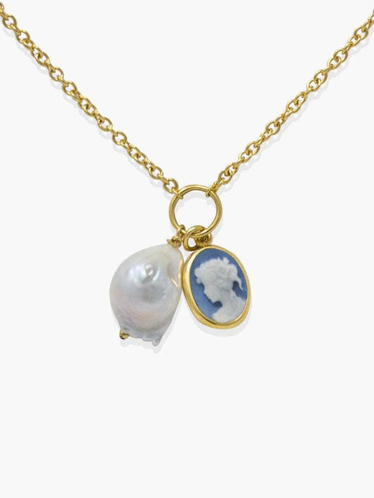 18K Gold plated Pearl & Sky Blue Mini Cameo Pendant