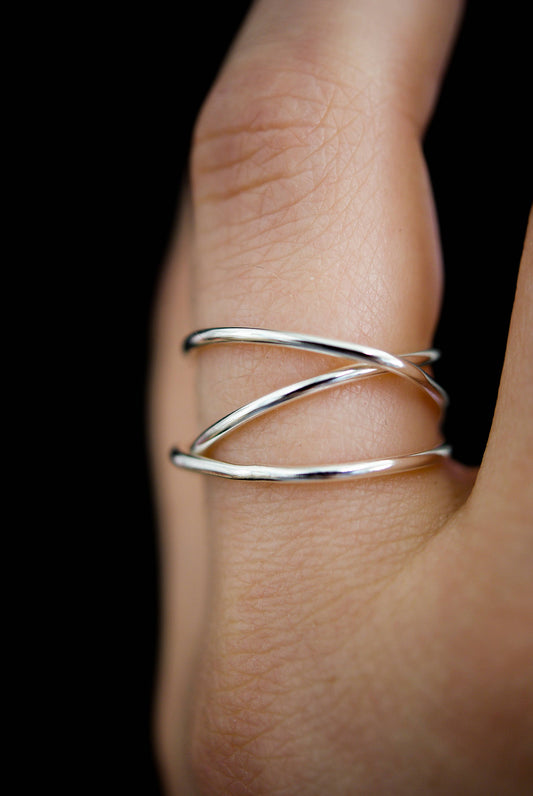 Small Thick Wraparound Ring, Sterling Silver